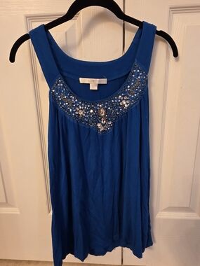 Boston Proper Royal Blue Jeweled Scoop-Neck Tank Size Small